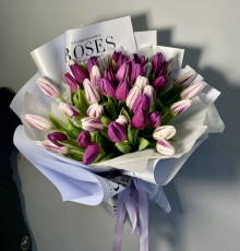 Букет "Микс" из фиолетово-светлых 51  тюльпанов