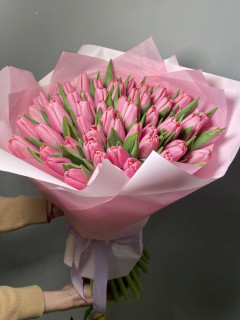 51 розовый тюльпан с нежной упаковкой 