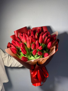 51 тюльпан Красный в стильной упаковке 