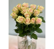 15 розовых роз Пинк- Атена с атласной лентой