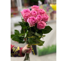 9 розовых роз с лентой "Lady Rose"