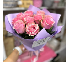 БУКЕТ 15 розовых роз Кения 40 см с упаковкой