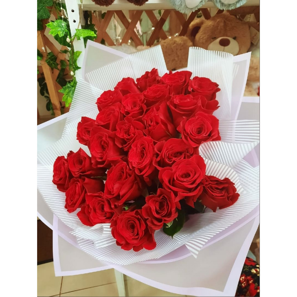 21 красная роза Эквадор с упаковкой