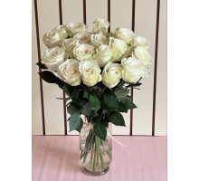 17 белых роз Атена с атласной лентой