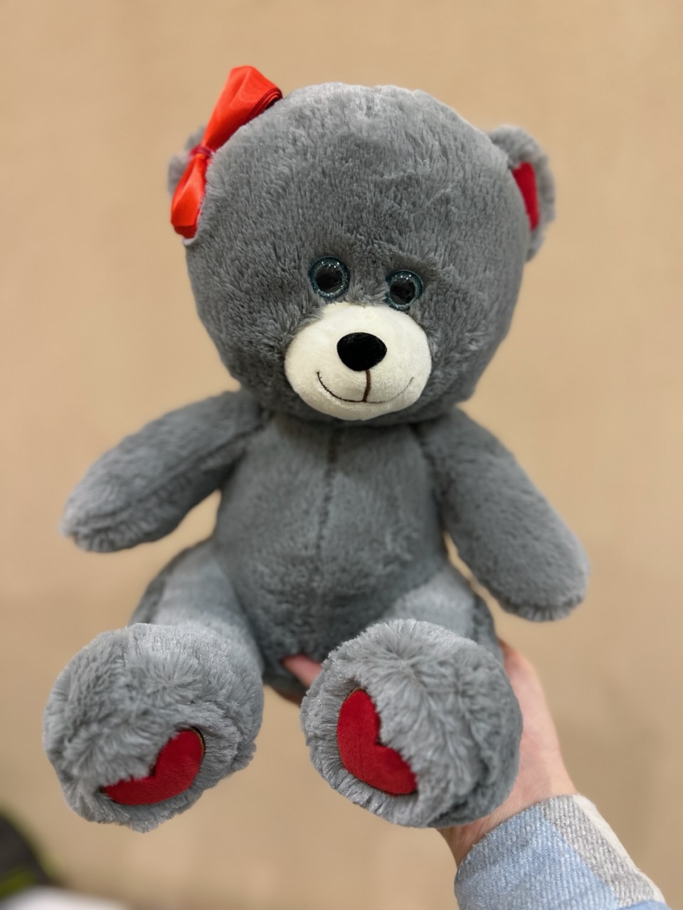 Мягкая игрушка Серый медвежонок с красным сердцем 30 см №529